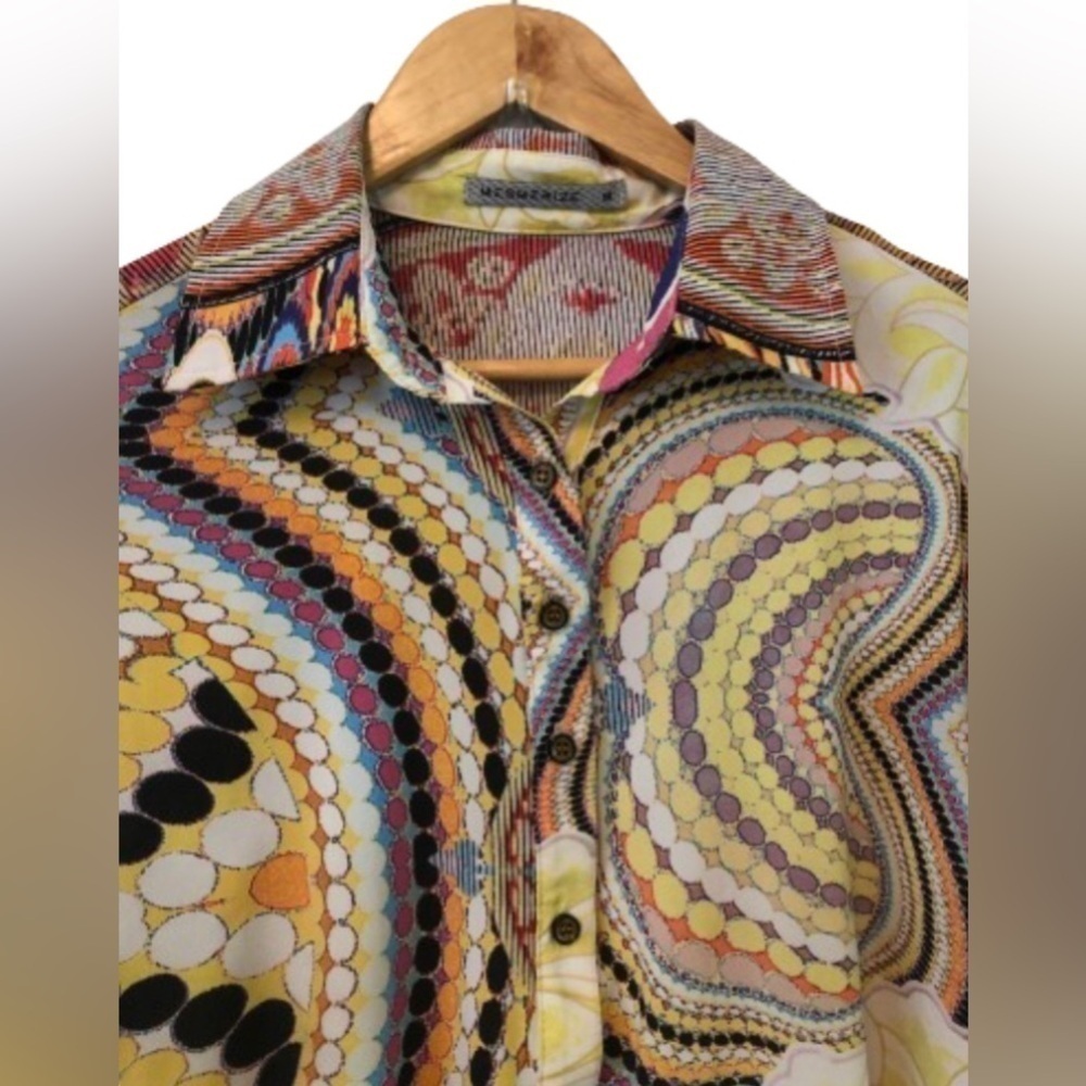 Mesmerize 70’s print button down long sleeve shirt SZ M psychedelic - Picture 3 of 7